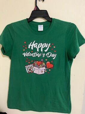 Port and Company Green "Happy Valentine's Day" Short Sleeve Tee